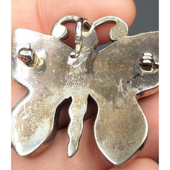 Melvin Cleveland Navajo Stone Inlay Butterfly Sterling Silver Brooch Pin Pendant - Picture 11 of 12